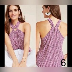 Anthropologie Purple and White Halter Tank Top
